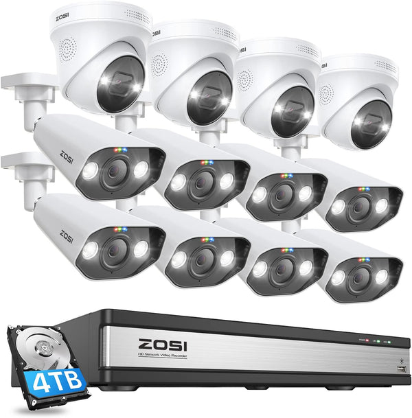 C182/C225 4K 16CH 12 Camera Spotlight PoE Security System + 4TB Hard Drive