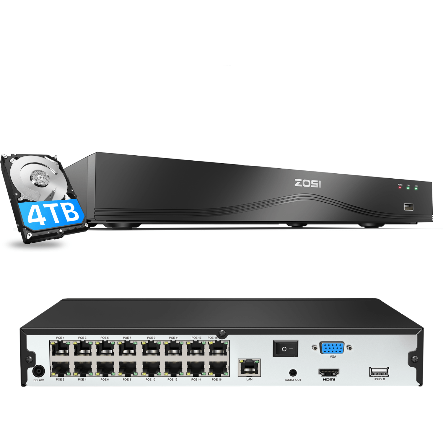 Zosi 4K 32 Channel Expandabel PoE NVR,4TB HDD, Up to 26TB Hard Drive