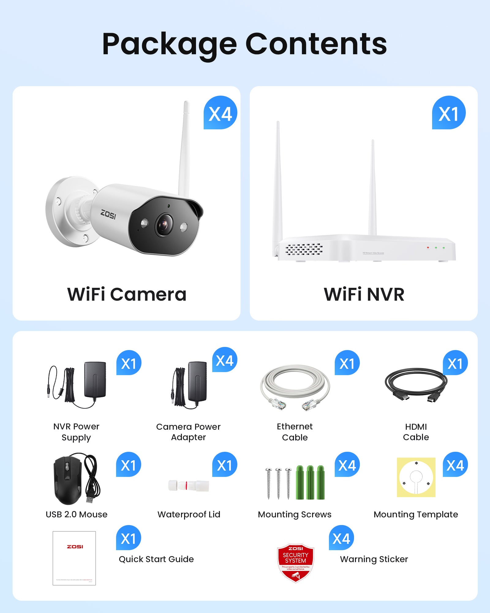 ZOSI Wi-Fi　防犯カメラ 4台セット NVR 3MP　監視カメラ WiFi-6]C302 3MP 8CH Wireless Security System | 1TB HDD | ZOSI