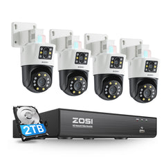 C298 Dual-Lens PT PoE Camera System + 8CH 4K PoE NVR + 2TB HDD Zosi