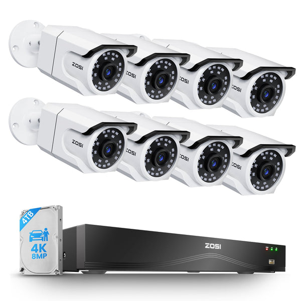 ZOSI security camera system with8cameras and a NVR on a white background