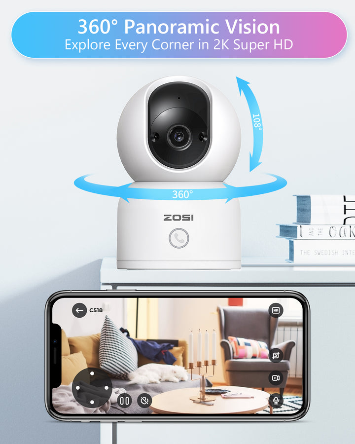 C518 4MP 2.4GHz/5GHz WiFi Security Camera + Max 256GB Local Storage - Zosi