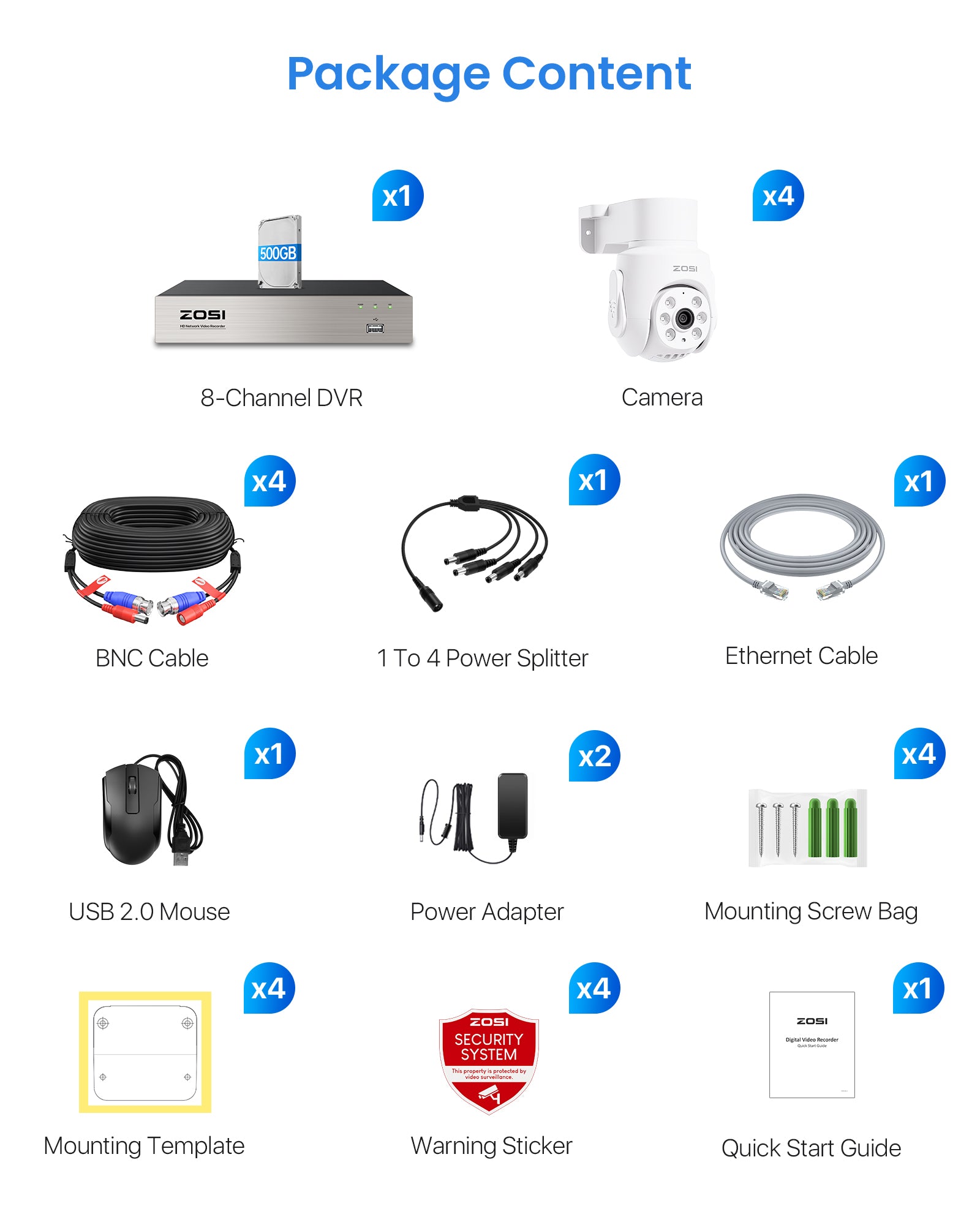C280 5MP 8CH PTZ Security System with Audio + 500G HDD - Zosi