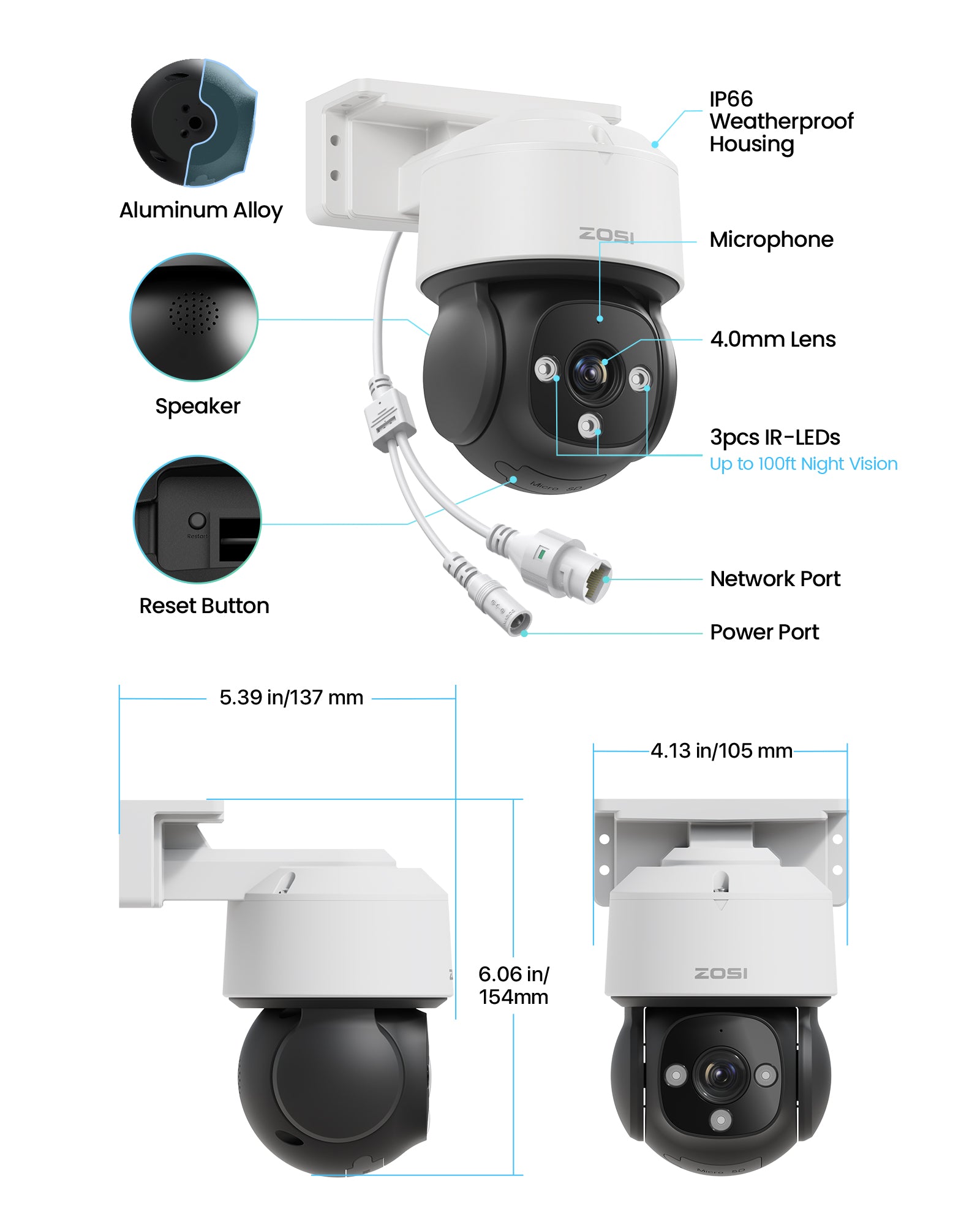 C290 64 Channel PT 4K PoE Security Camera System for Business - Zosi