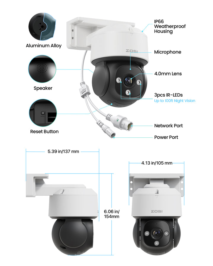 C290 64 Channel PT 4K PoE Security Camera System for Business - Zosi