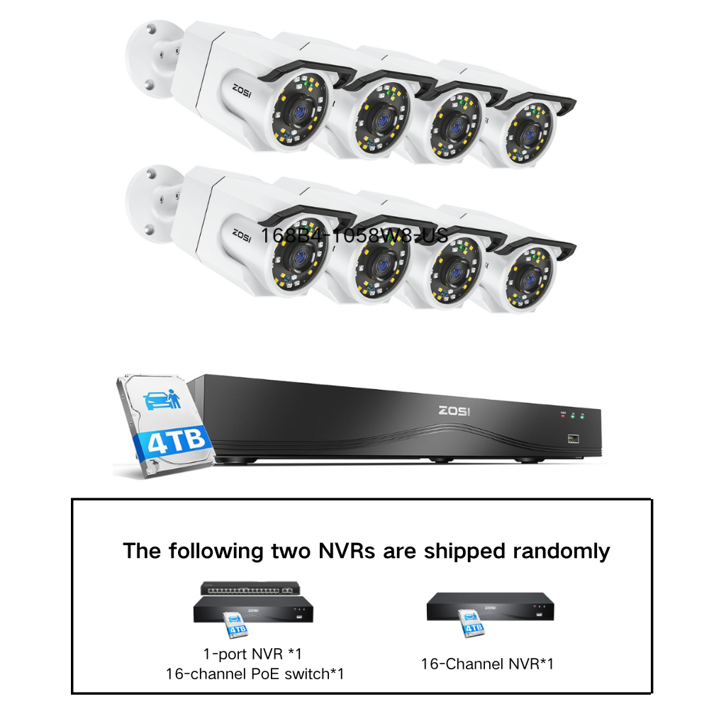 4K 16CH NVR & 8pcs C105 Camera - PoE Security System - ZOSI