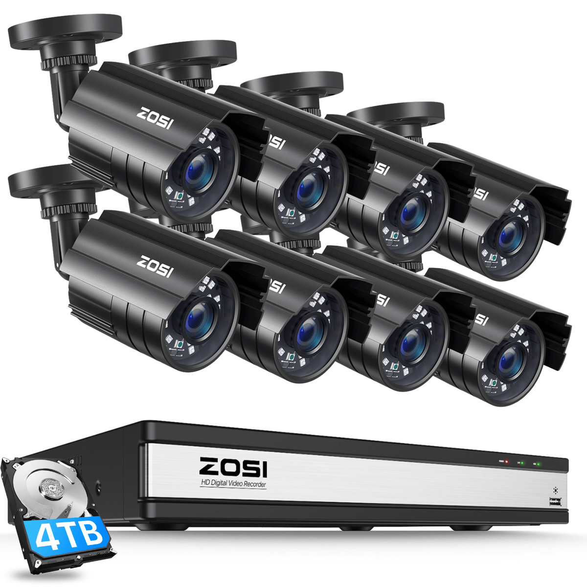 Zosi 2MP 16CH CCTV DVR Security System - 8pcs C261 Cam & 2TB HDD