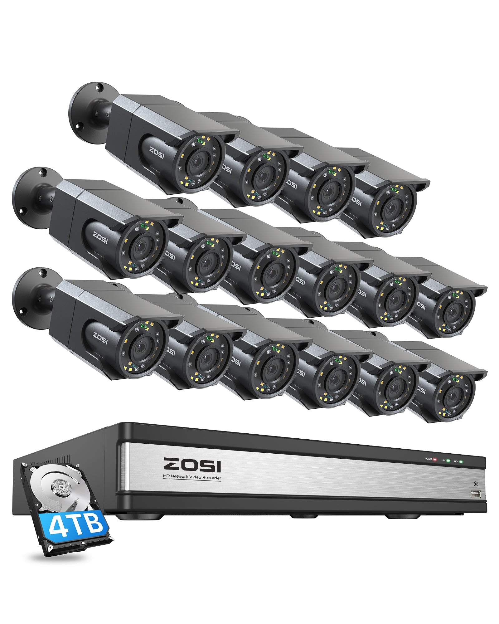 4K 16CH NVR & 8pcs C105 Camera - PoE Security System - ZOSI ZR16DK