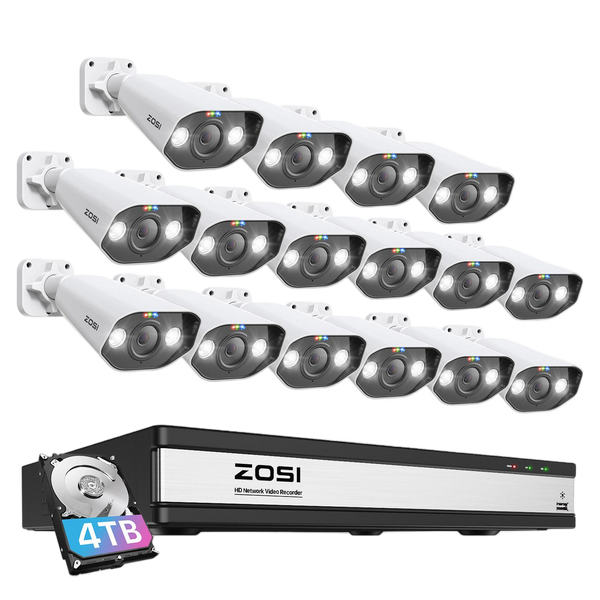 C182 5MP PoE Security Camera System + 4K 16CH PoE NVR + 4TB Hard Drive