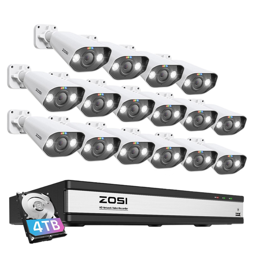 C182 5MP PoE Security Camera System + 4K 16CH PoE NVR + 4TB Hard Drive
