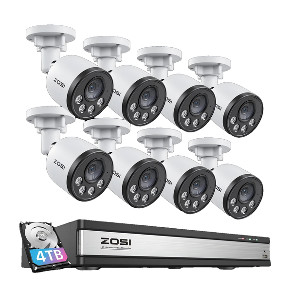 C180 4MP@25fps Security Camera System + 4K 16CH PoE NVR + 4TB Hard Drive
