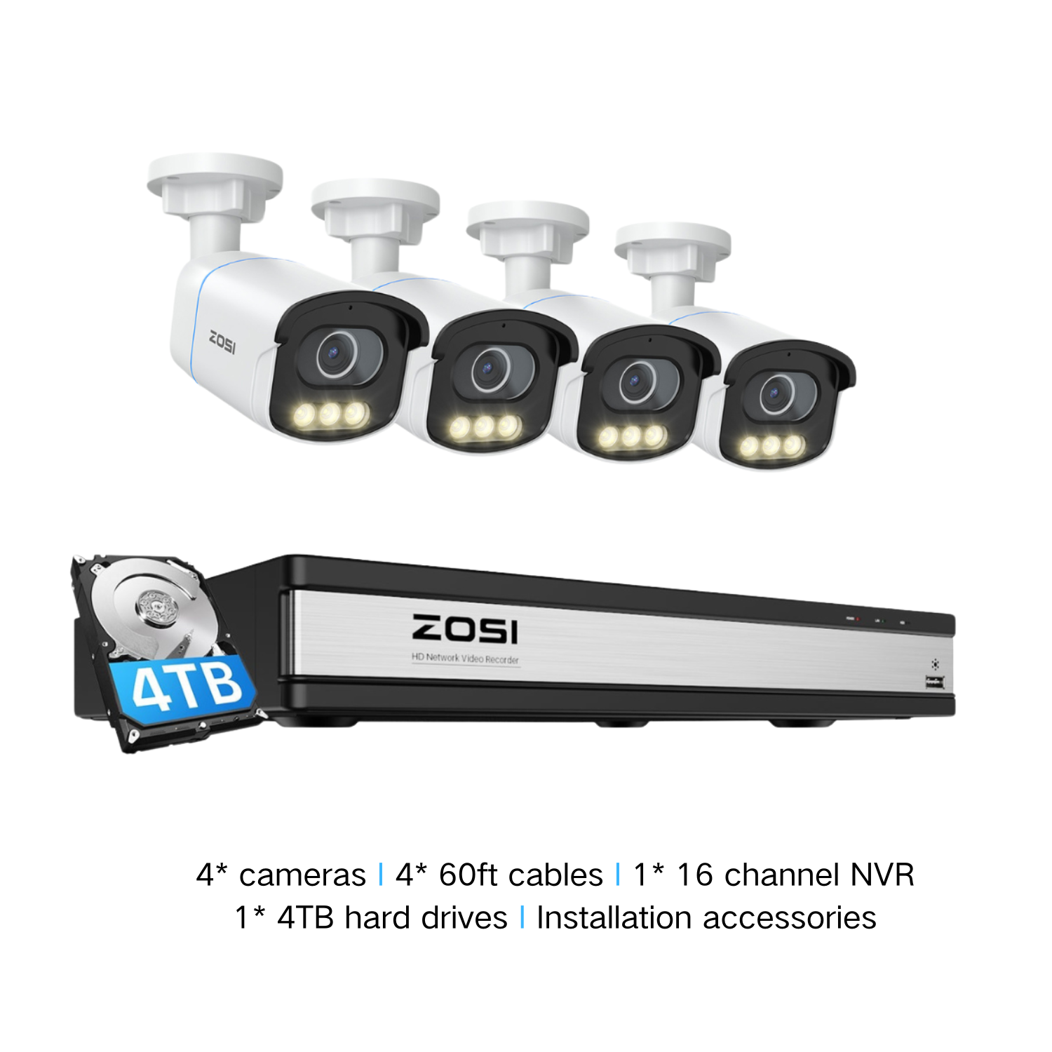 ZOSI 5MP 16CH PoE Überwachungskamera Set Außen 4TB HDD NVR Farbnachtsicht Audio