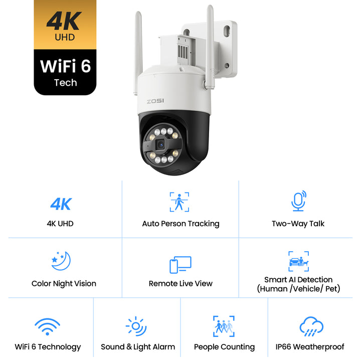C296B 4K/5MP Wi-Fi Pan Tilt Security Camera Up to 256GB Local