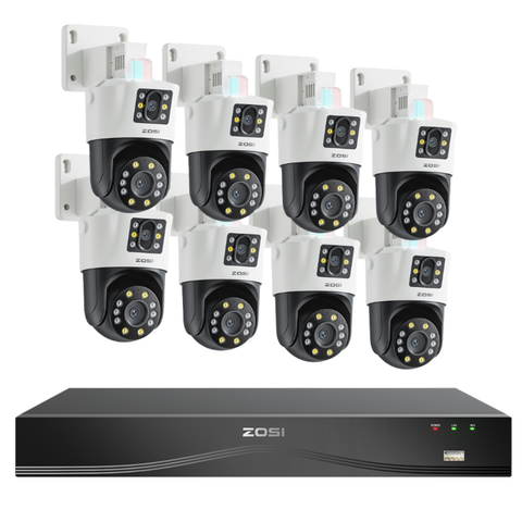 C298 Dual-Lens PT PoE Camera(4MP+4MP) + 16CH 4K PoE NVR (No Ethernet cable)