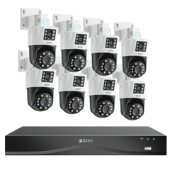 C298 Dual-Lens PT PoE Camera(4MP+4MP) + 16CH 4K PoE NVR (No Ethernet cable)