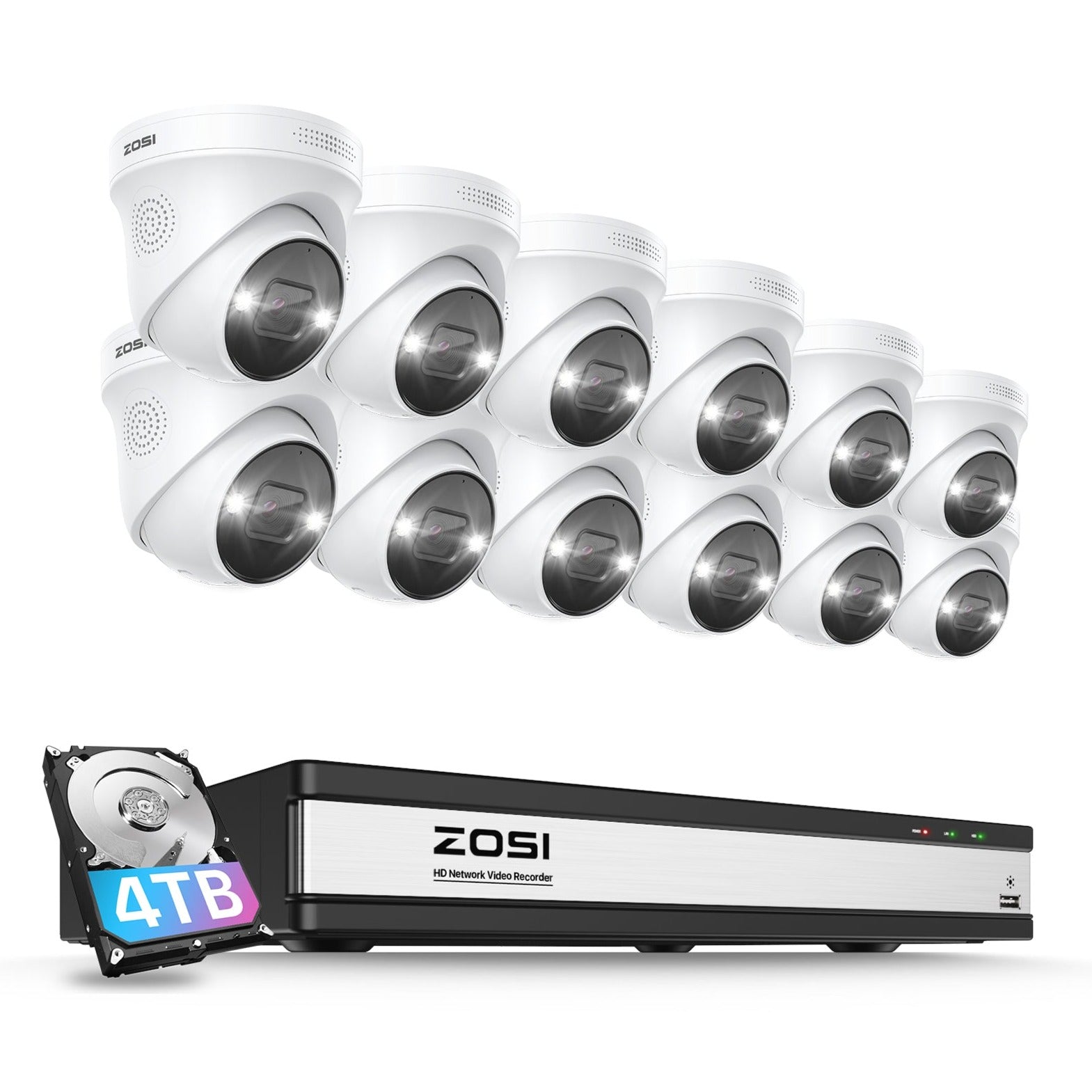 5MP 16CH PoE Security System with C225 Outdoor Dome Cameras - Zosi
