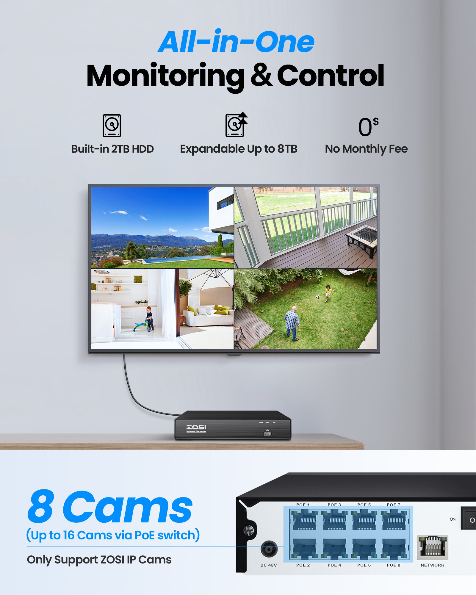 C290 4K PTZ PoE Security System + Up to 8 Cameras + 2TB Hard Drive