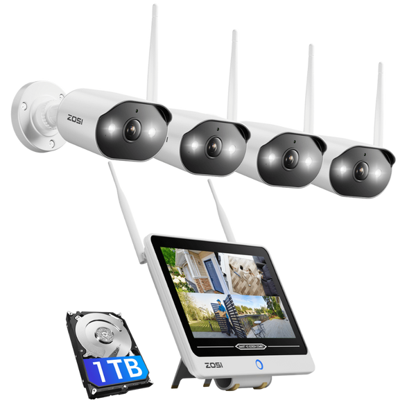 C302 WiFi-6 3MP 8CH Security Camera System + 12 inch LCD Monitor + 2TB HDD