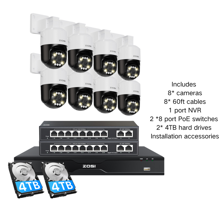 C296B 4K Pan-Tilt PoE Security Camera System | 16CH PoE NVR 4TB C296B 4K Pan-Tilt PoE Security Camera System | 16CH PoE NVR 4TB