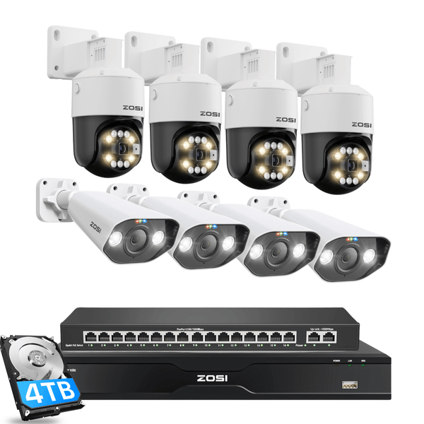 C182/C296 4K 16CH PoE Security System with 4TB/8TB HDD + 16 Port PoE Switch