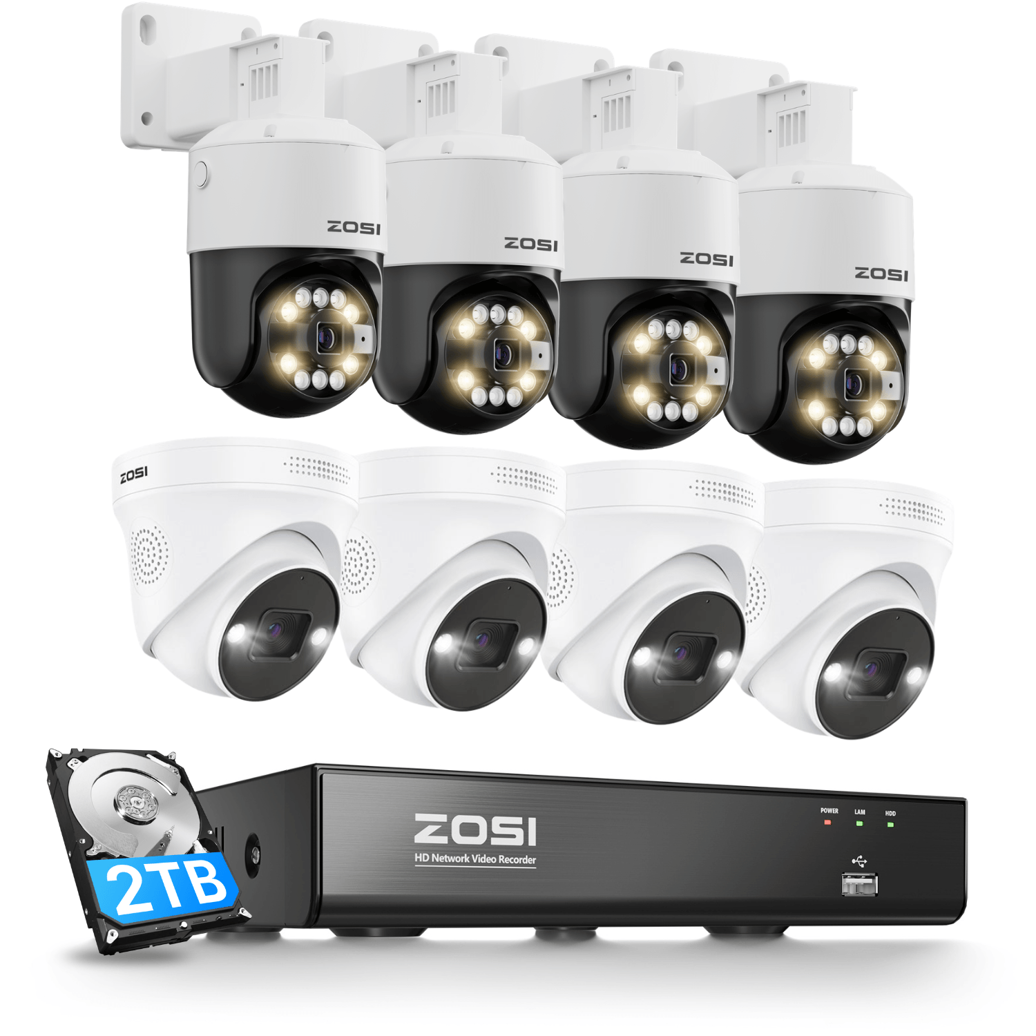 4K 8CH PoE Security Camera System | C225 Dome & C296B PTZ Camera - Zosi