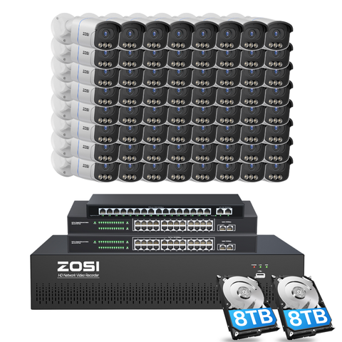 C186A 64 Channel 4K PoE Security Camera System for Business + Include 16TB HDD