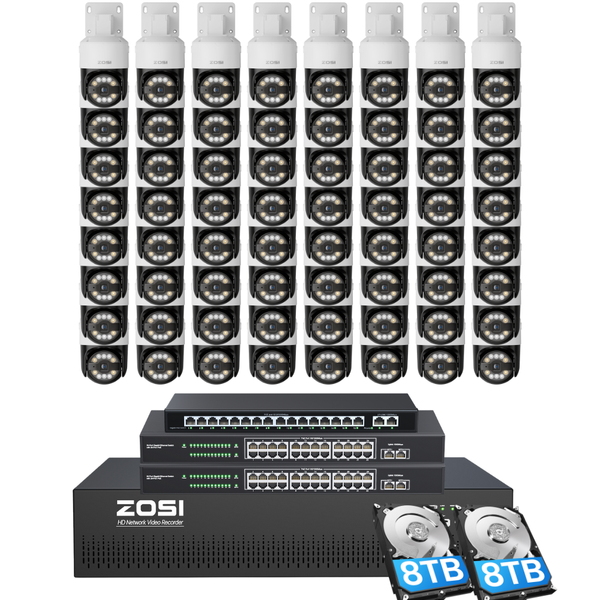 C296 64 Channel PTZ 4K PoE Security Camera System for Business + Include 16TB HDD