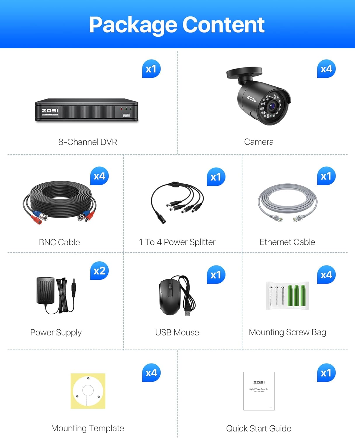 Zosi 2MP 8CH DVR & C106 Camera - Analog Security System - ZR08VN +