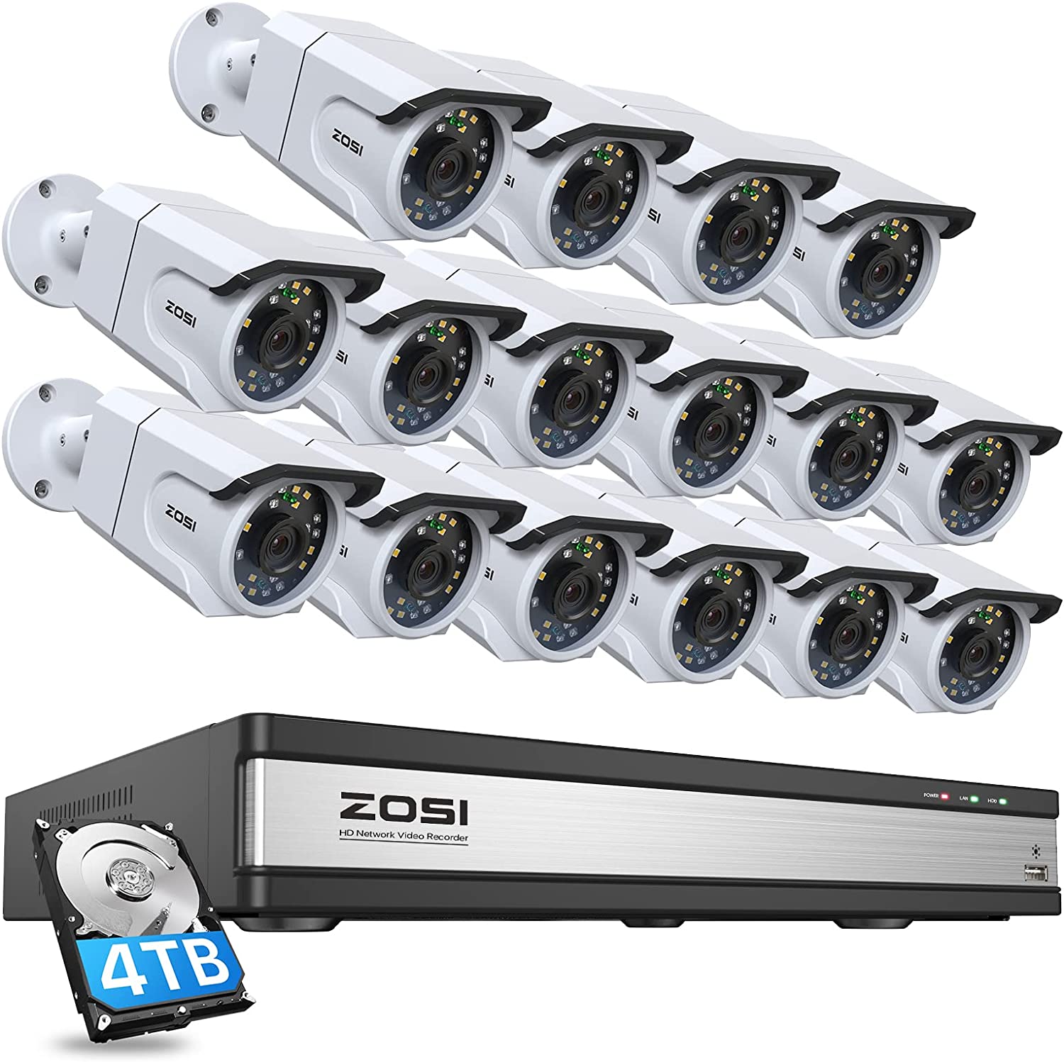 4K 16CH NVR & 8pcs C105 Camera - PoE Security System - ZOSI ZR16DK ...