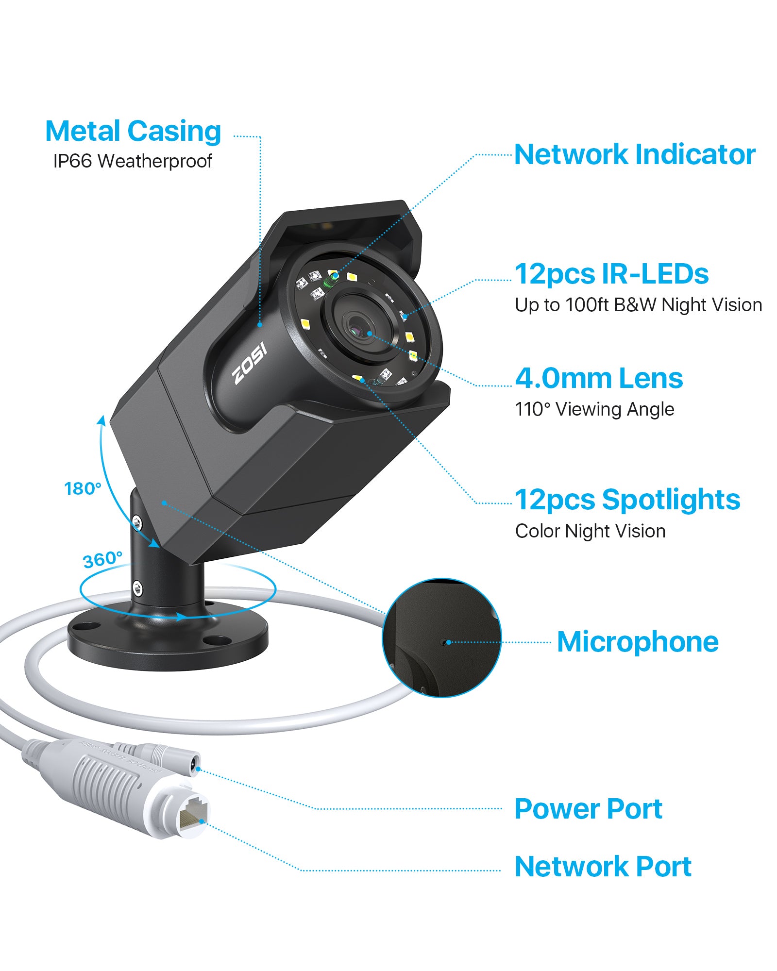 [4K]C105 Bullet PoE Security IP Add-on Camera 2/4 Pack - ZG1058D - Zosi