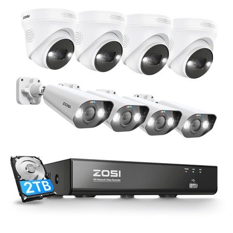 C182 & C225 4K PoE Security Camera System + 8CH NVR with 2TB Hard Drive
