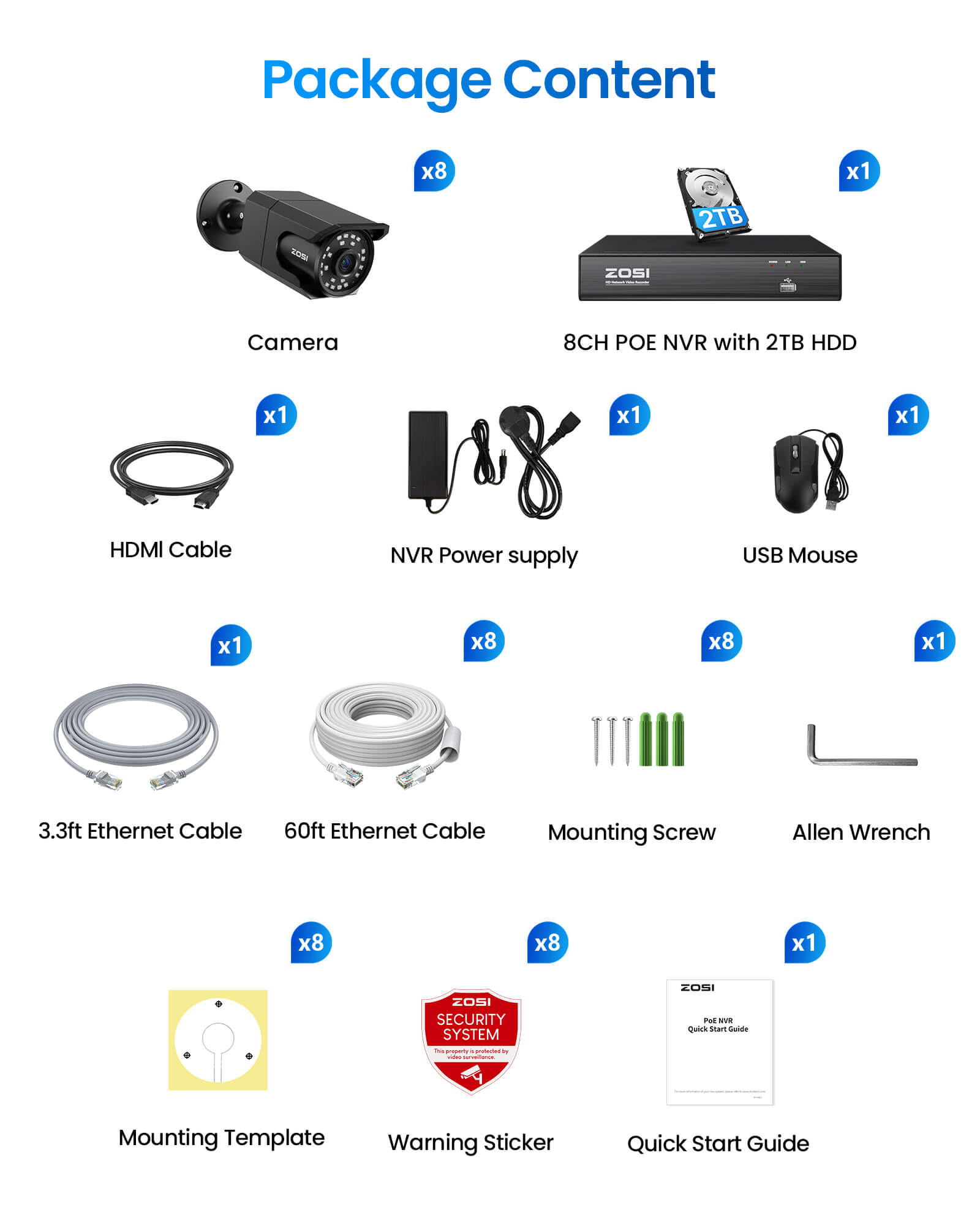 C105 4K 8 Channel PoE Security System, Audio Record, 2TB HDD