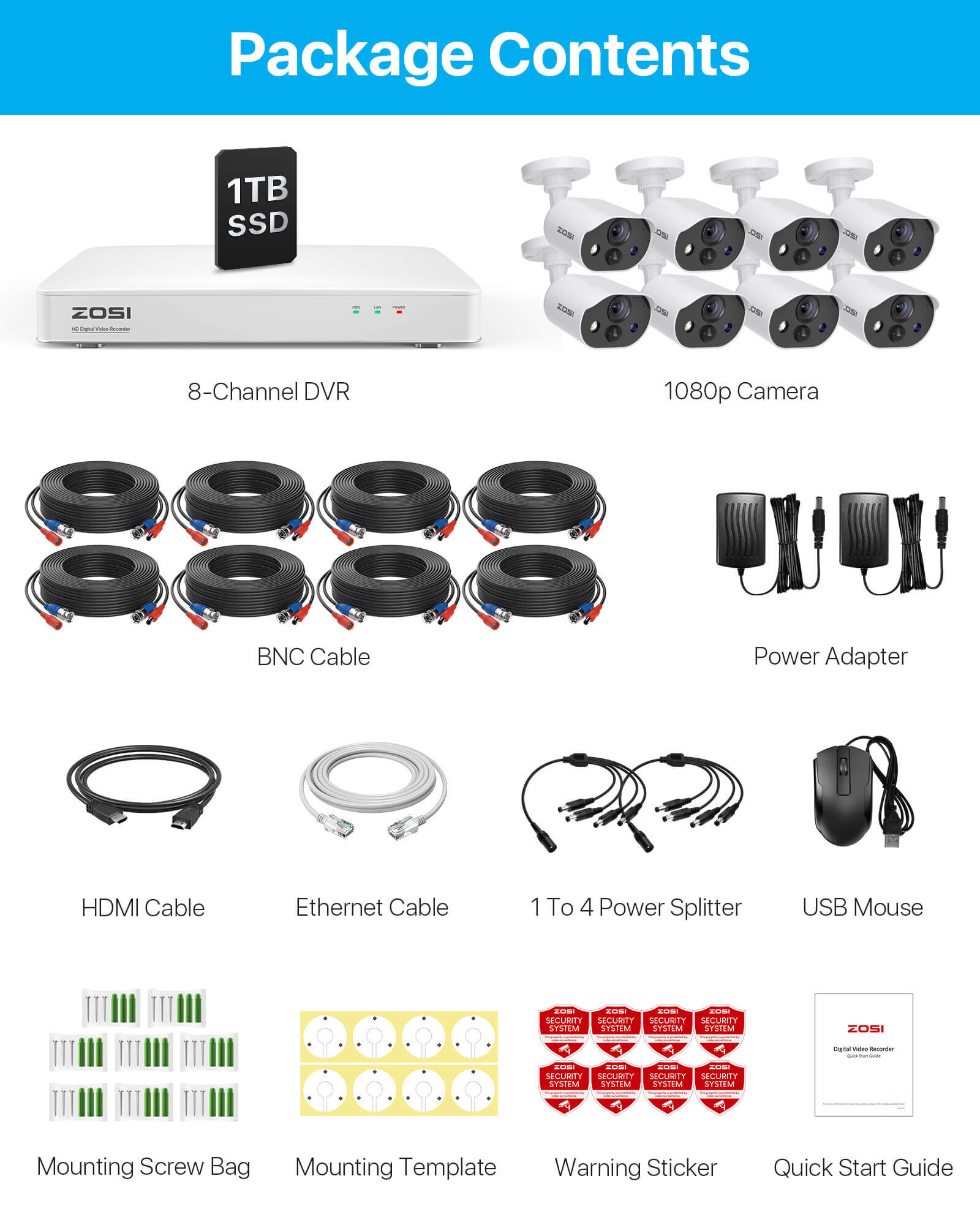 C303 1080P 8 Channel Security Camera System with Audio + 1TB HDD