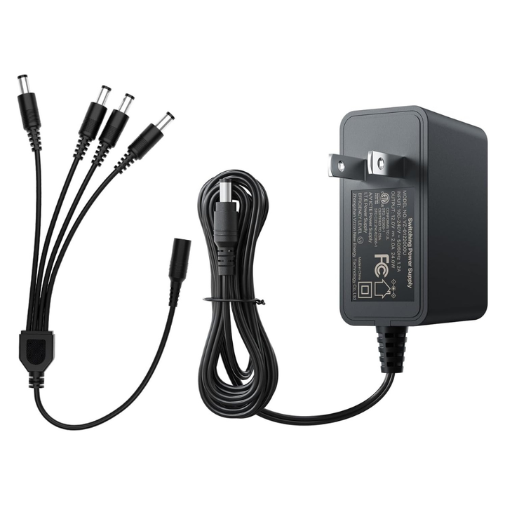 12V 2A Power Supply Adapter + 4-Way Power Splitter Cable - Zosi