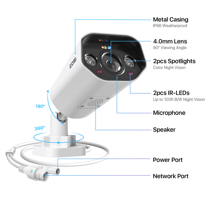 4K/8MP]C182 Bullet PoE Security IP Add-on Camera - ZG1828D - Zosi