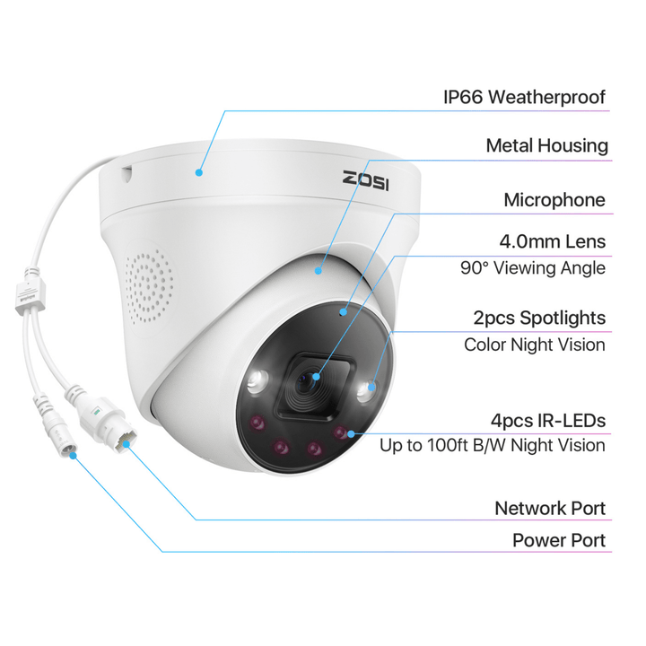 C225 5MP PoE IP Camera with Starlight Night Vision - Zosi