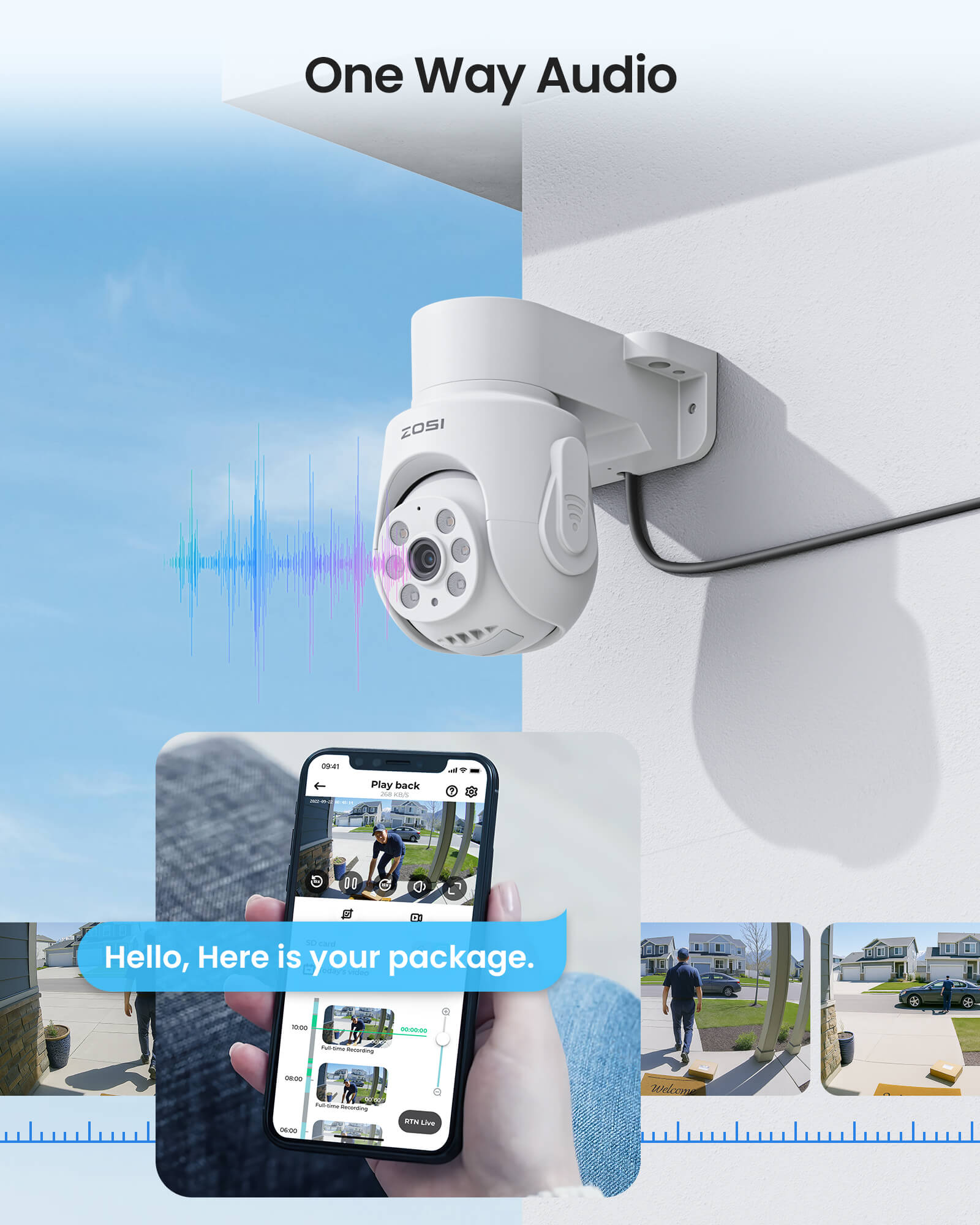 C280 2MP Pan Tilt Security Camera System | One-Way Audio | ZOSI