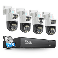 C298 Dual-Lens PT PoE Security Camera System + 8CH 4K PoE NVR with 2TB HDD