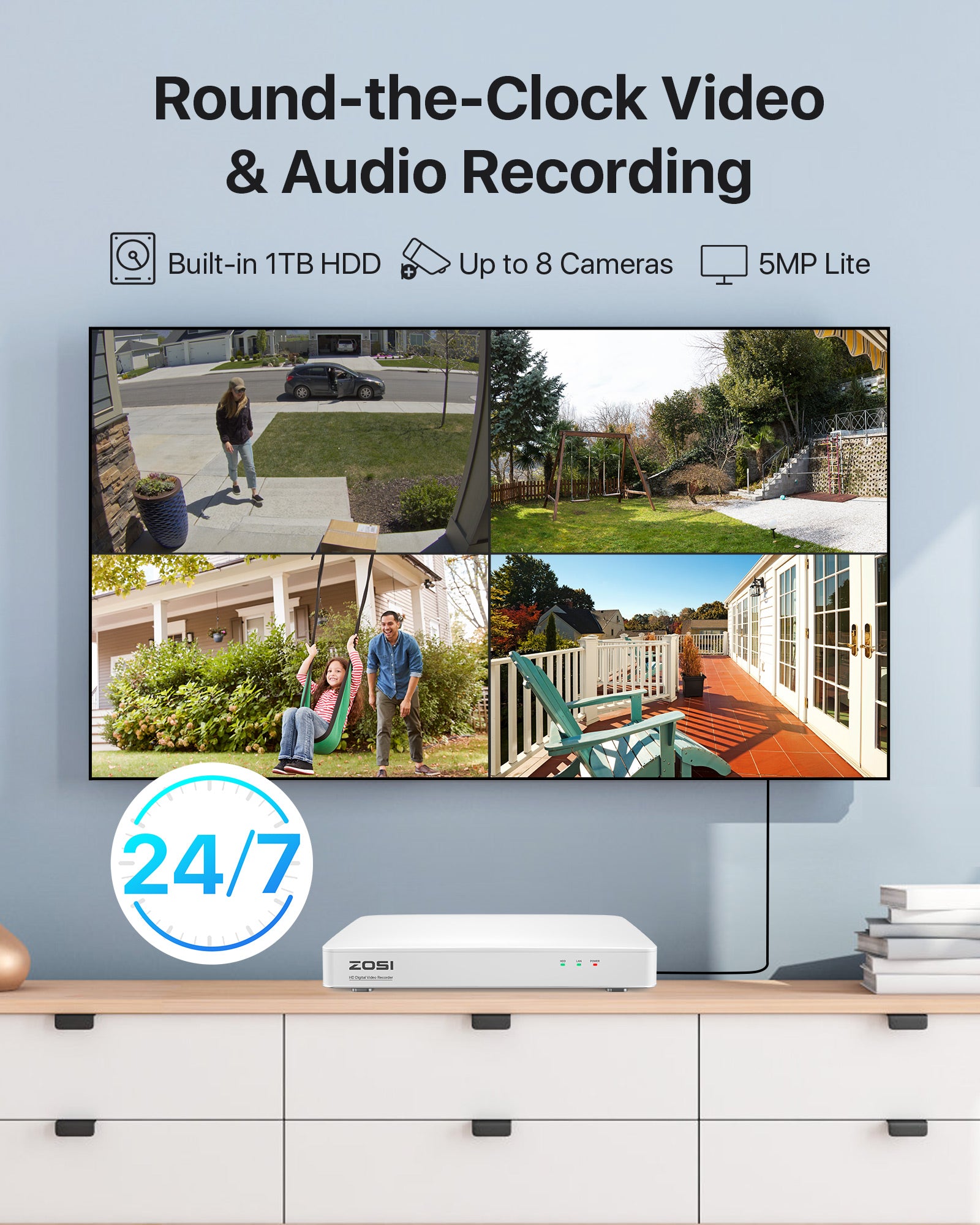 C303 1080P 8 Channel Security Camera System + 500GB/1TB HDD - Zosi