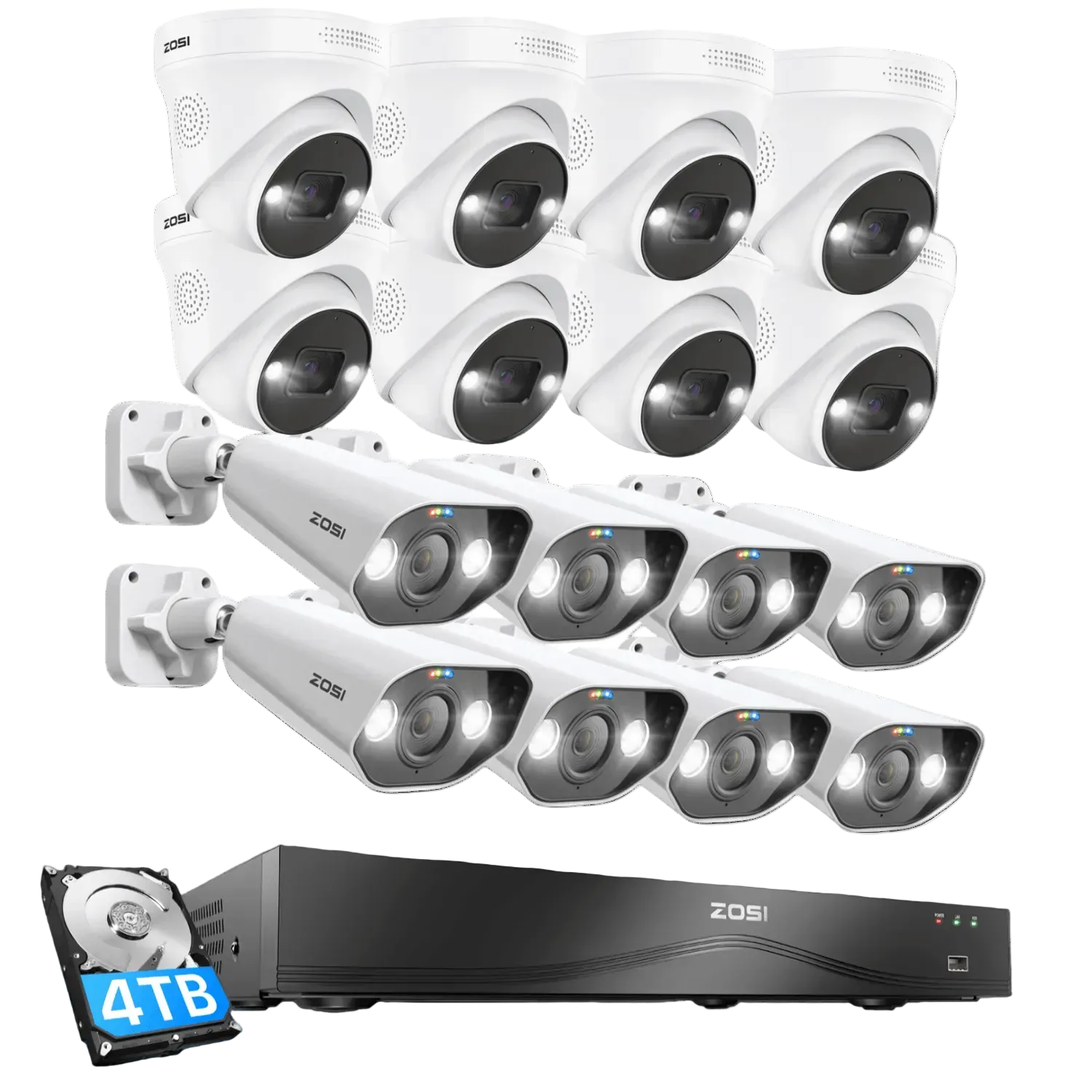 C182 & C225 4K PoE Security Camera System + 16CH 2-Bay NVR with