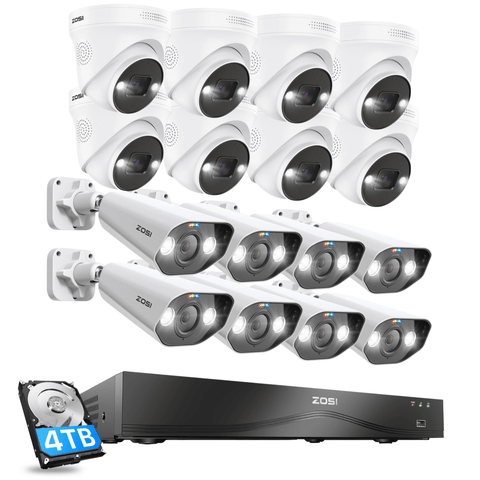 C182 & C225 4K PoE Security Camera System + 16CH 2-Bay NVR with 4TB Hard Drive