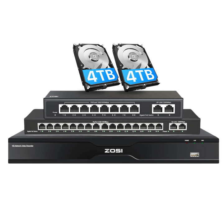 4K 32 Channel Network Video Recorder + 4TB/8TB Hard Drive - Zosi