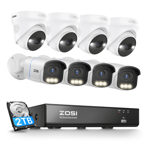 C225 & C186A 4K  PoE Security Camera System + 8CH NVR with 2TB Hard Drive