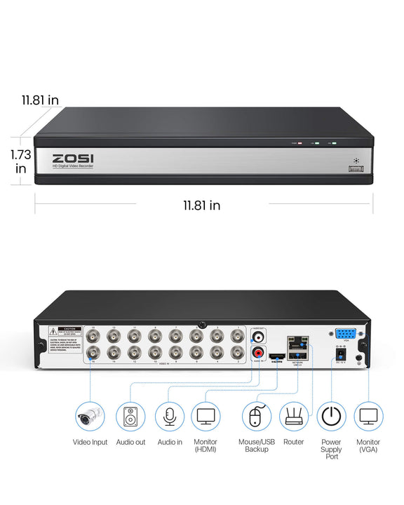 2MP 16CH Digital Video Reorder DVR | for ZOSI 1080p TVI/CVI/AHD/CVBS ...