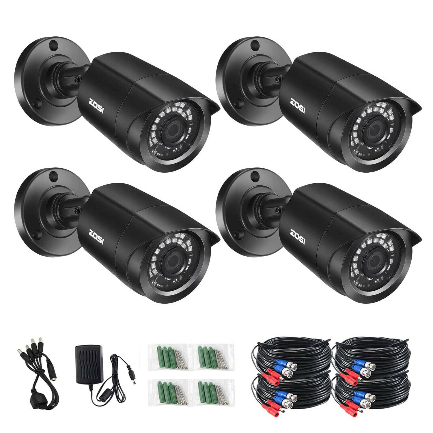 Security Camera 4 4AK-1062B | 4pack 1080p Security Cameras 4 in 1 TVI CVI AHD CVBS - Zosi