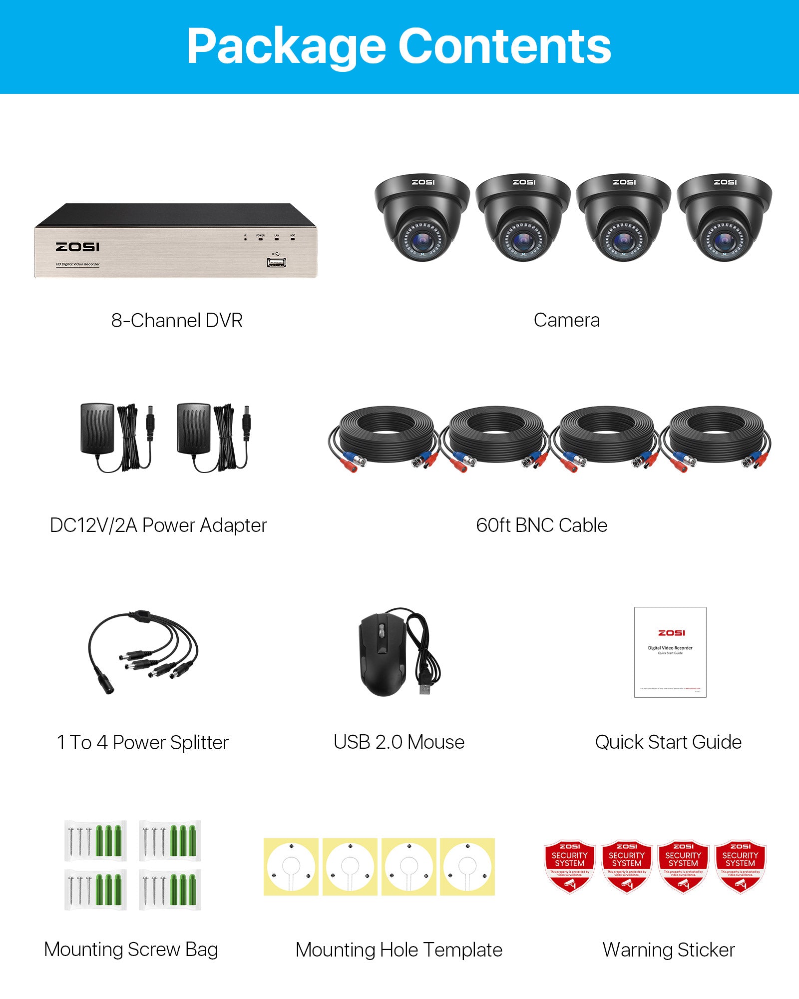 C419 2MP 8CH HD-TVI Security Camera System with 80ft IR Night