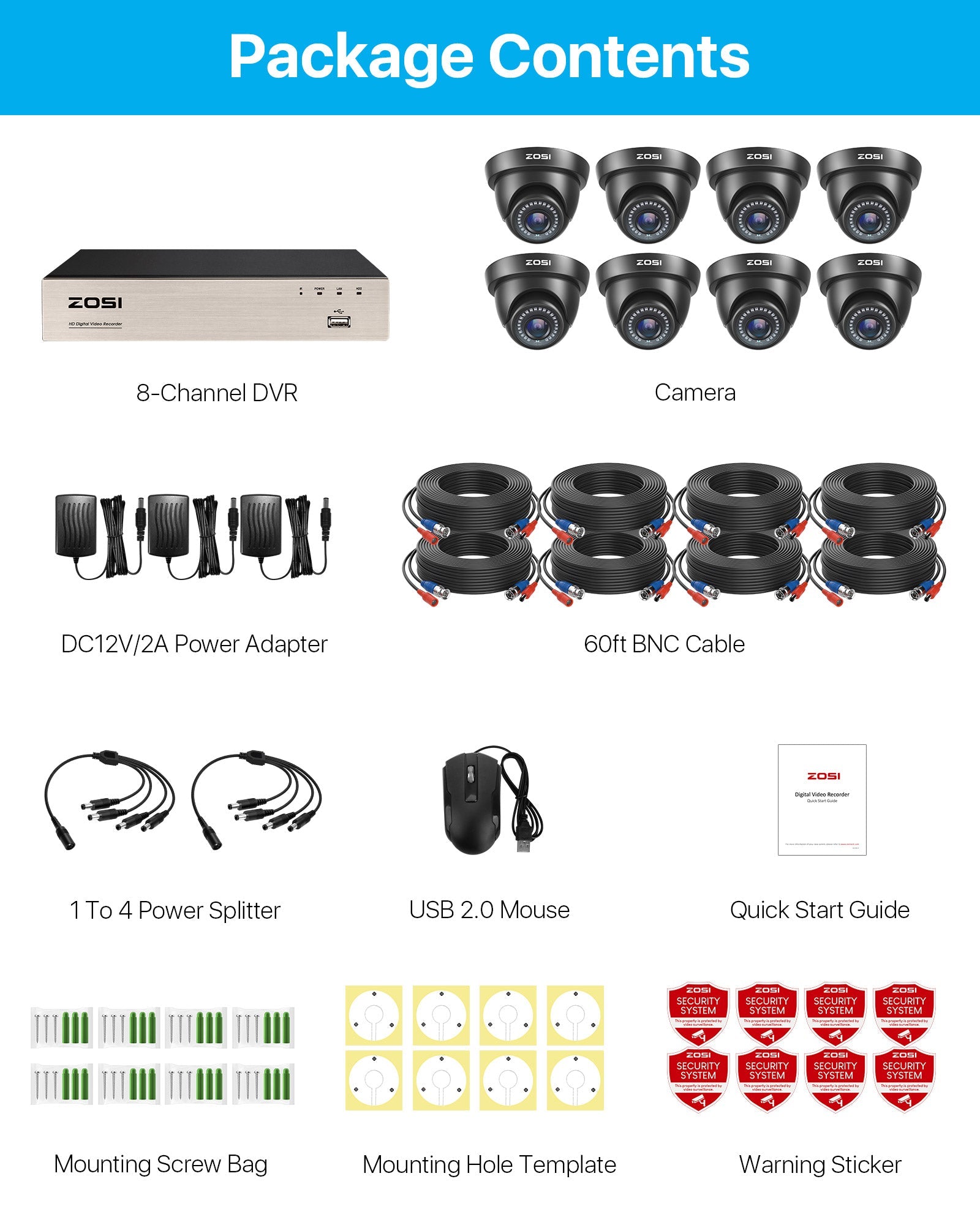 C419 2MP 8CH HD-TVI Security Camera System with 80ft IR Night