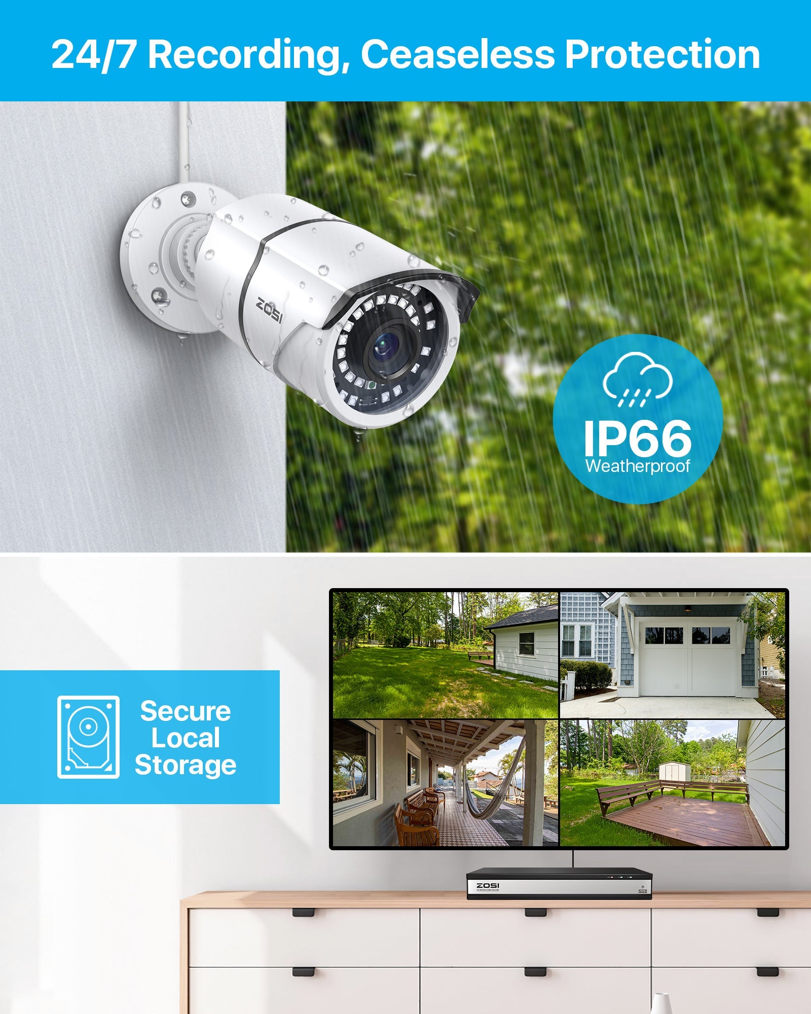 C261 5MP 16CH PoE Security System | One-way Audio Cameras | ZOSI