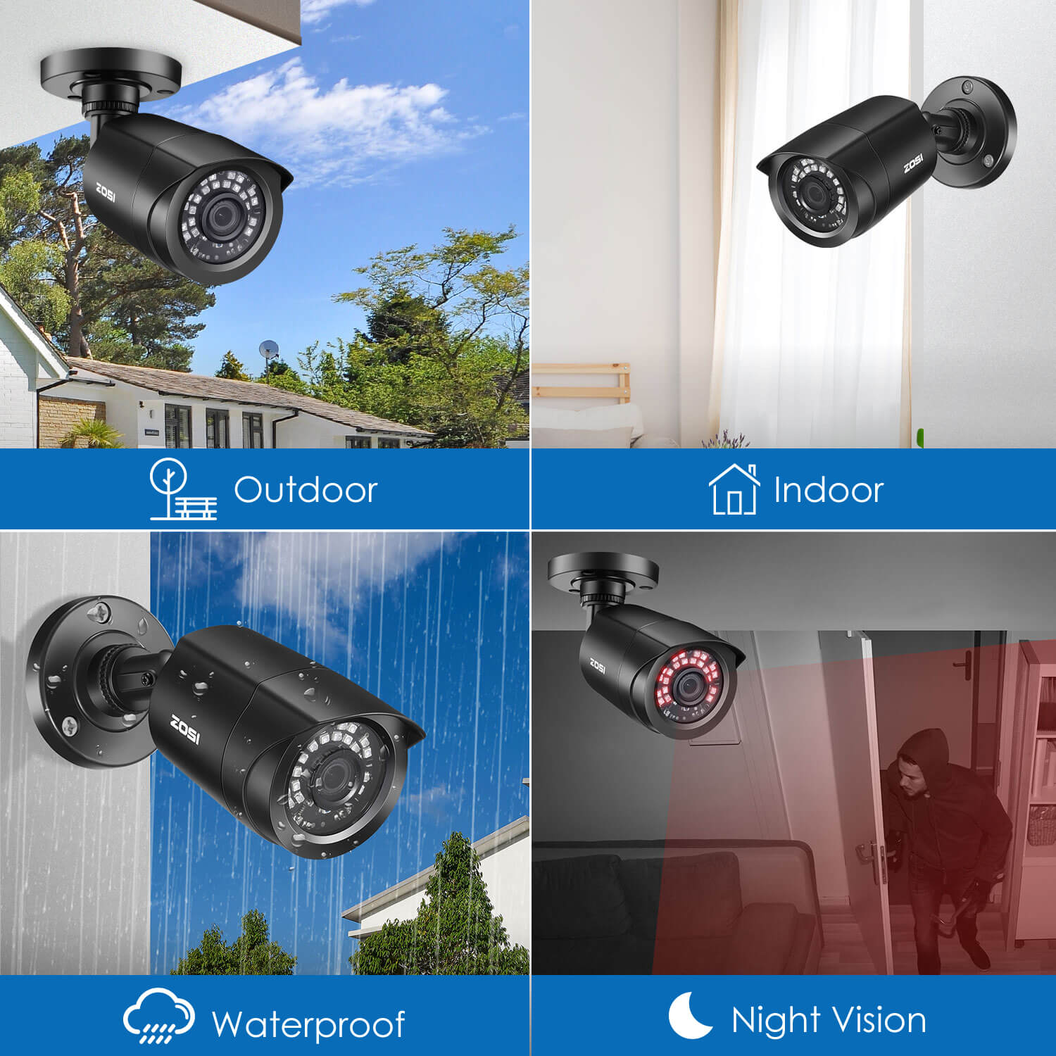 4AK-1062B | 4pack 1080p Security Cameras 4 in 1 TVI CVI AHD CVBS - Zosi